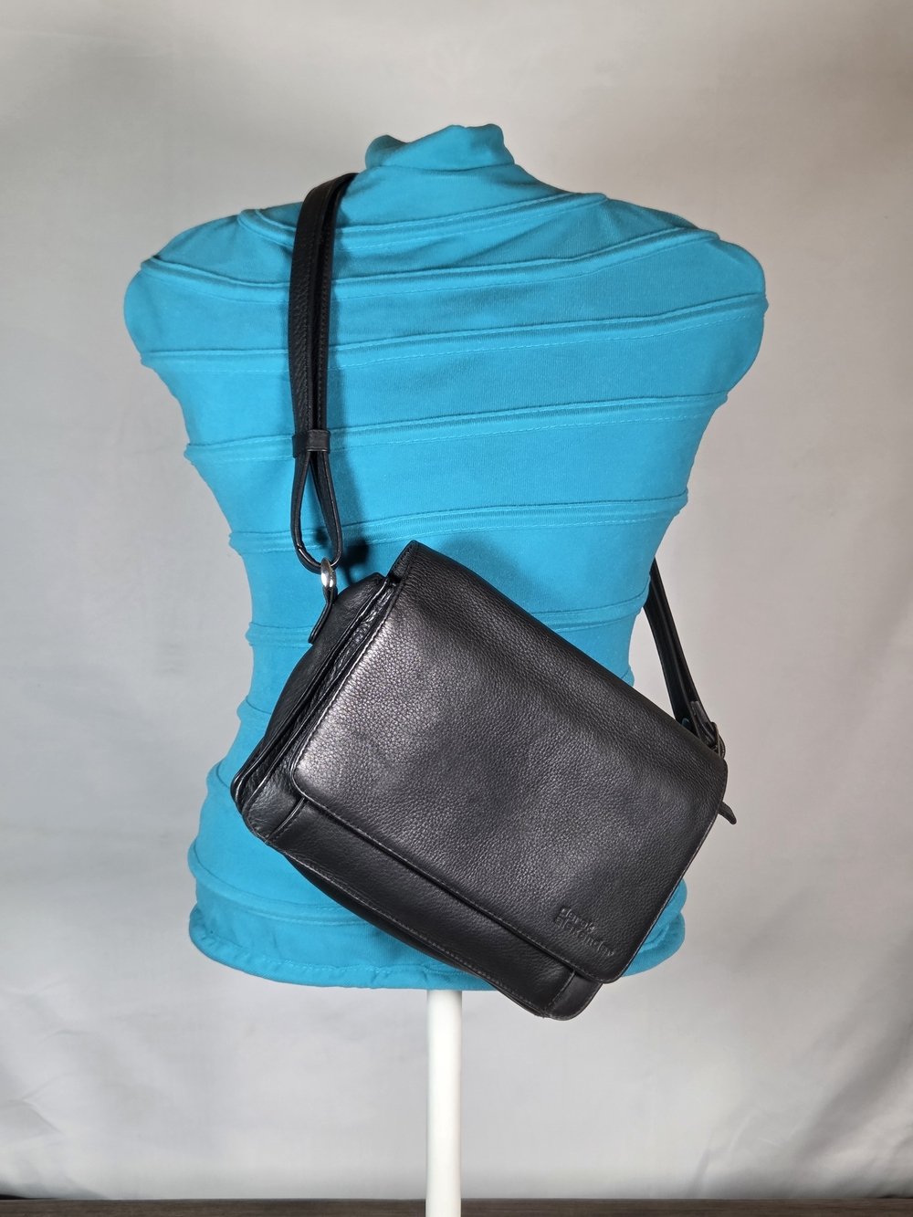 Derek Alexander Black Pebbled Leather Flap Organizer Crossbody Bag